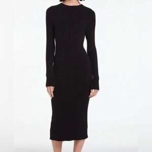 Elegant Black Ribbed Knit Dress